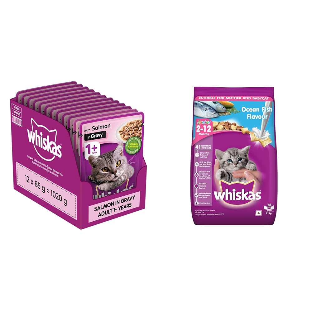 Whiskas Wet Food for Adult Cats (1+Years), Salmon in Gravy Flavour, 12
