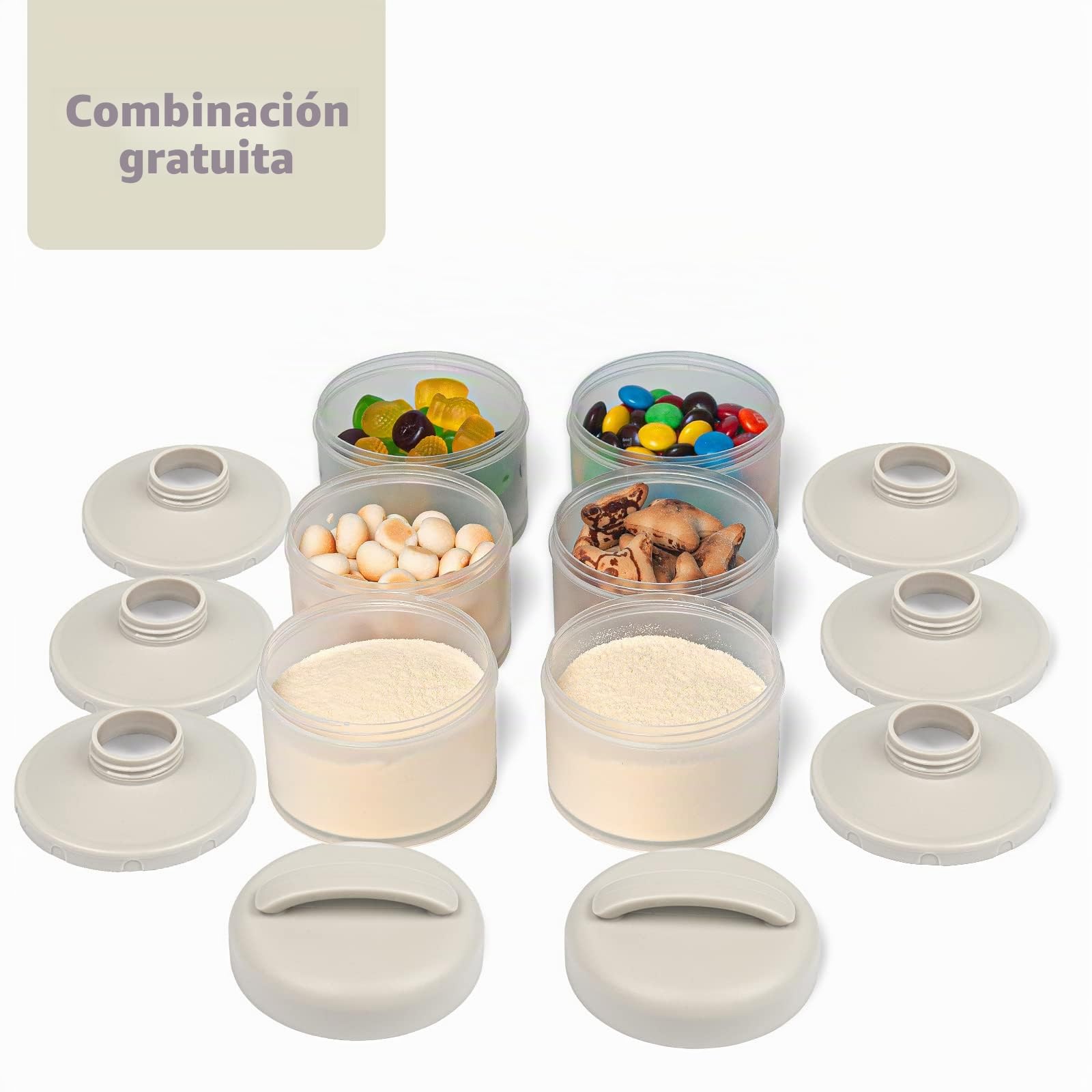 Termichy Apilable Dispensador Leche en Polvo Bebé y Cereales, 2 Paquetes (gris cálido)