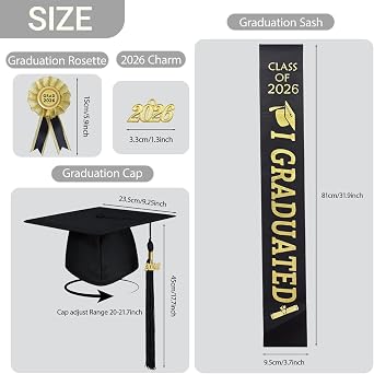 Graduation Cap with 2026 Tassel Class of 2026 Graduation Sash and Graduation Rosette Pin for High School University College Ceremony Graduation Party Decoration Supplies