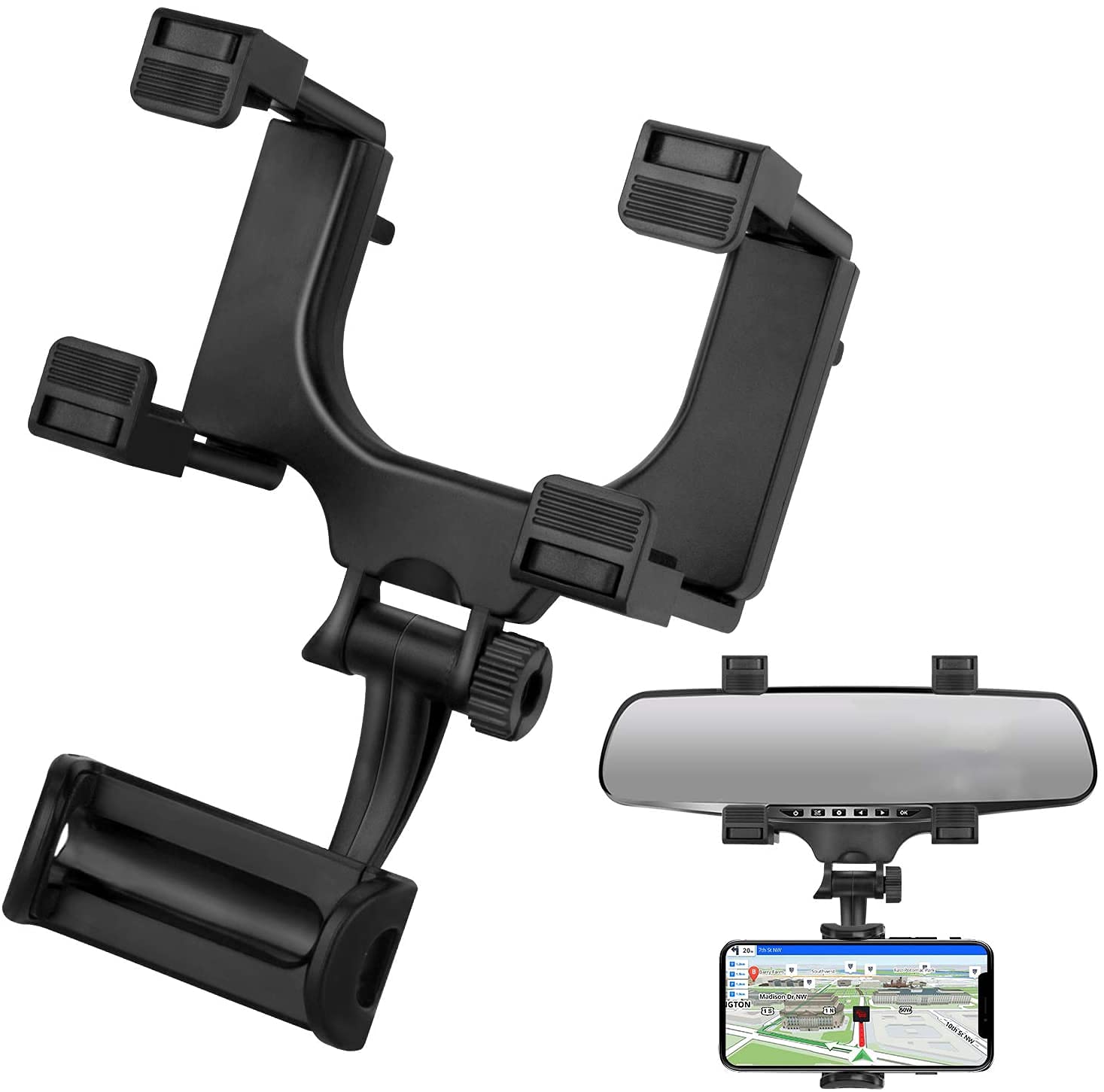 Car Rear View Mirror Mount Holder, 360° Car Mount Holder, Car Mobile Holder, Cell Phone Mount for iPhone 7/7s/8, iPhone X, Samsung Galaxy S6/S5, Mobile Phones, Android Phone-image-43