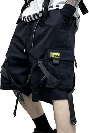 XYXIONGMAO Mens Streetwear Black Techwear Pants Gothic Cargo Tactical Shorts Joggers Hip Hop Overalls for Men