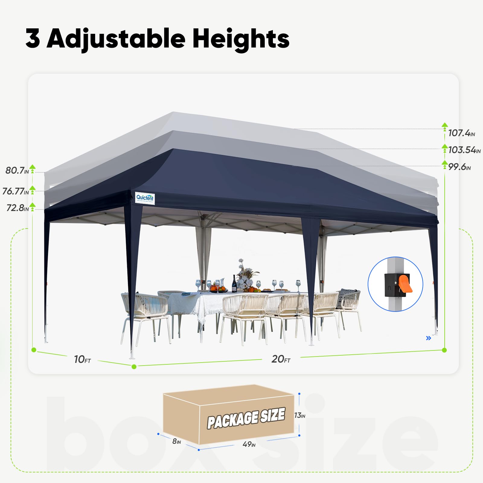 Cenador Plegable De 3x3 M - Impermeable, Con 4 Paneles Laterales, Altura Ajustable (2.4-2.6 M), Color Antracita - Incluye Bolsa De Transporte