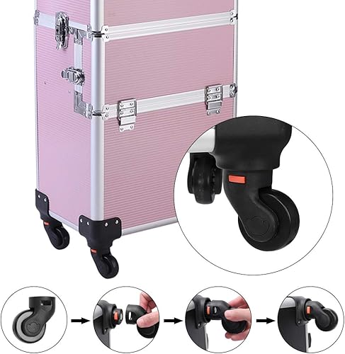 Miniatura 5 de 3 en 1 de aluminio profesional Rolling Cosmetic Case Beauty Cosmetic Organizer caja de viaje de maquillaje caja de tren Trolley con ruedas bandejas