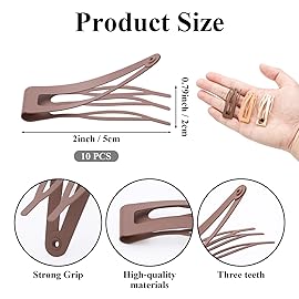 10 Pcs Double Grip Hair Clips, Sightor Metal Snap Hair Clips Hair Barrettes for Women Hair Making Salon Supplies Hair Accessories (Brown)
