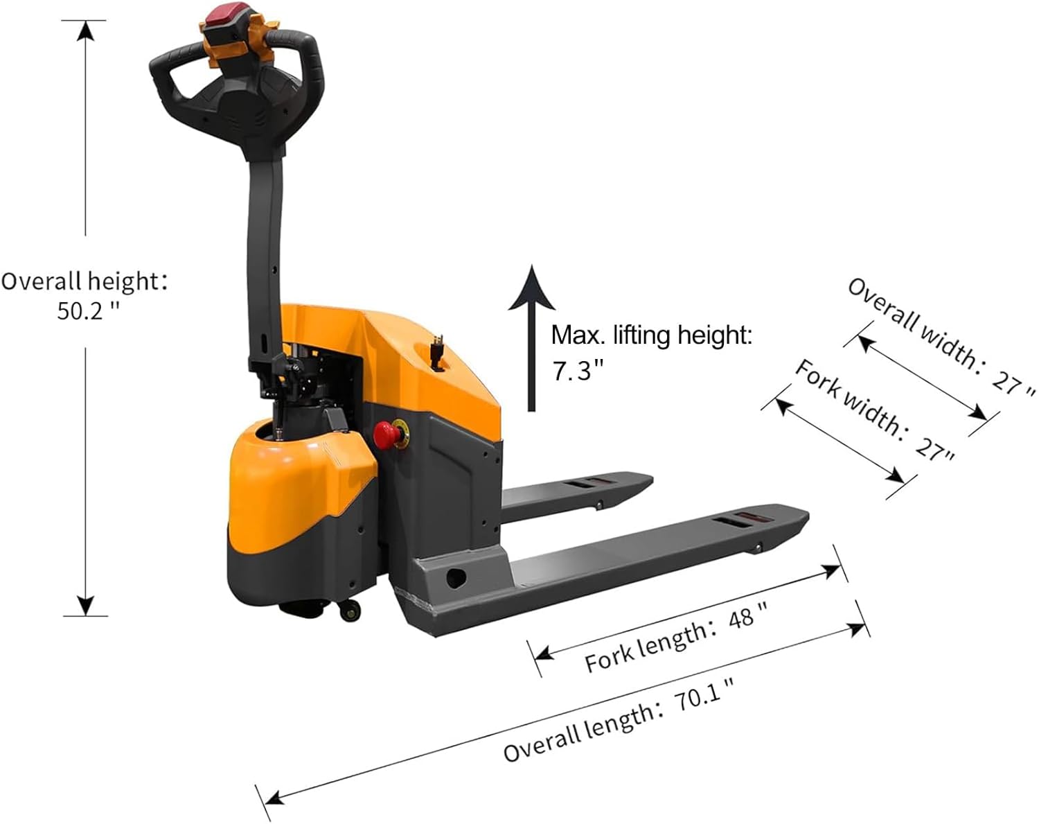 T Tory Carrier Full Electric Pallet Jack Truck 4400lbs Capacity 48" x27" Fork Size Powered Pallet Trucks, Built-Out Charger Suitable for Narrow Space, Indoor Handling & Lifting