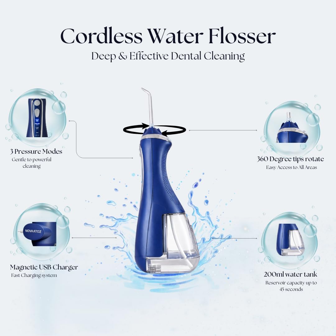 HydroPro Cordless Water Flosser | Portable Rechargeable Oral Irrigator for Teeth & Gums | Waterproof Dental Cleaner | Deep Cleaning for Braces, Plaque & Gum Care | Travel Friendly (Blue)