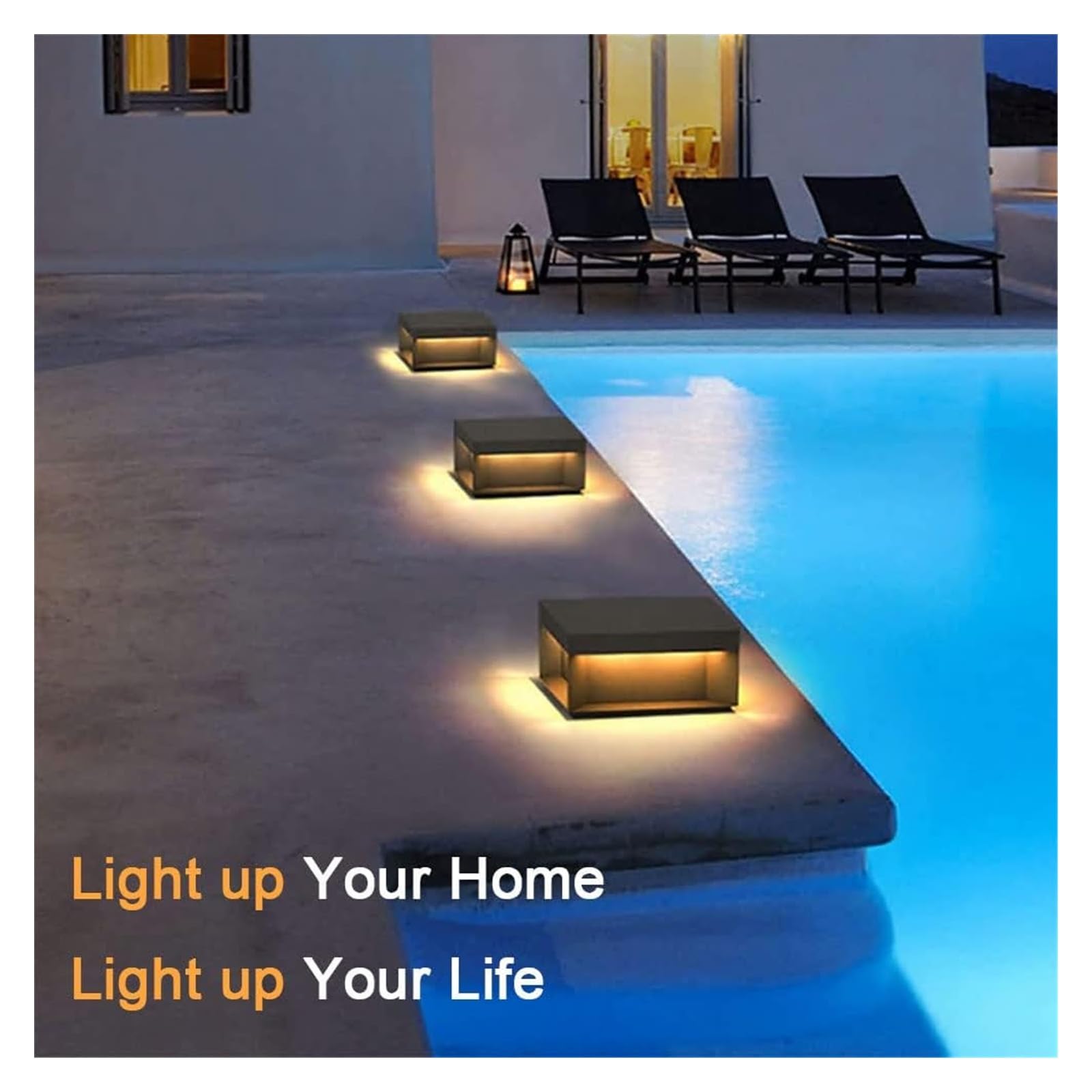 Luces de poste al aire libre - Lámparas de pilar de columna cuadrada Lámparas de mesa de poste de patio negro moderno Linterna de cubierta de puerta de acero inoxidable impermeable al aire libre(20cm)