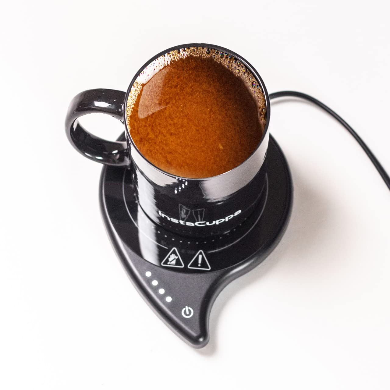 InstaCuppa Coffee Mug Warmer for Desk with Free Ceramic Mug 330ml, 4 Adjustable Temperature Settings - Min 50*C - Max 80*C, 8 Hour Auto Shut Off, Simple Touch Operation, 40 Watt, Black