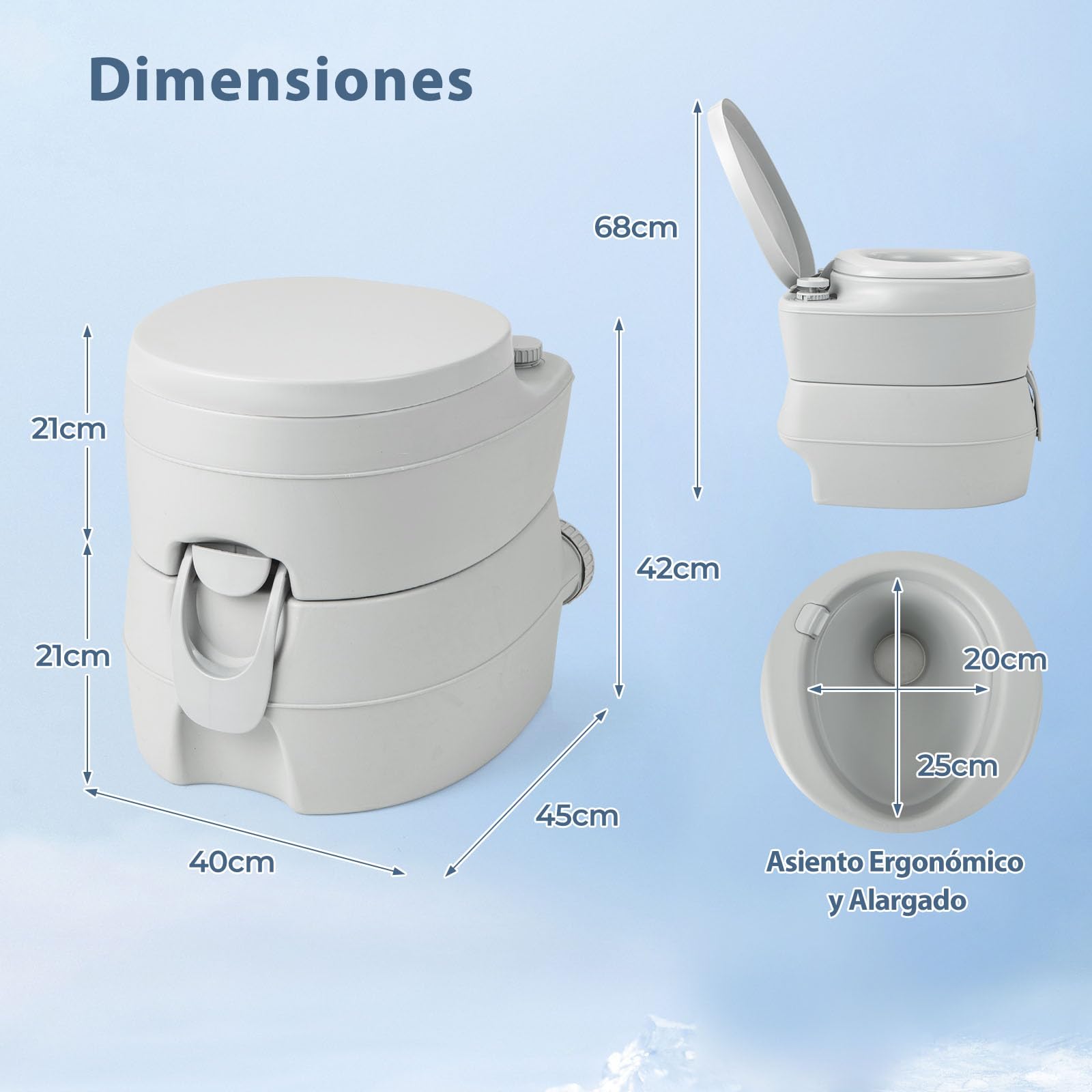 GOPLUS Inodoro Portátil para Acampar, Inodoro Móvil para Viaje con Tanque de Desechos 20 L, Bomba de Descarga, Soporta 150 KG, con Doble Desagüe y Asas para Interior y Exterior