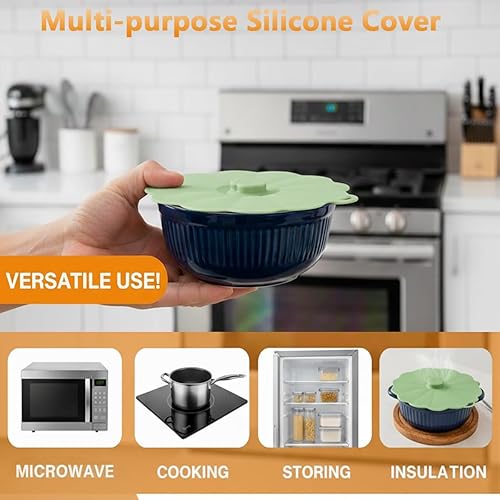 Miniatura 2 de Tapas de silicona para almacenamiento de alimentos, juego de 5 fundas reutilizables con 5 ganchos para cuencos, platos, platos, ollas y sartenes,