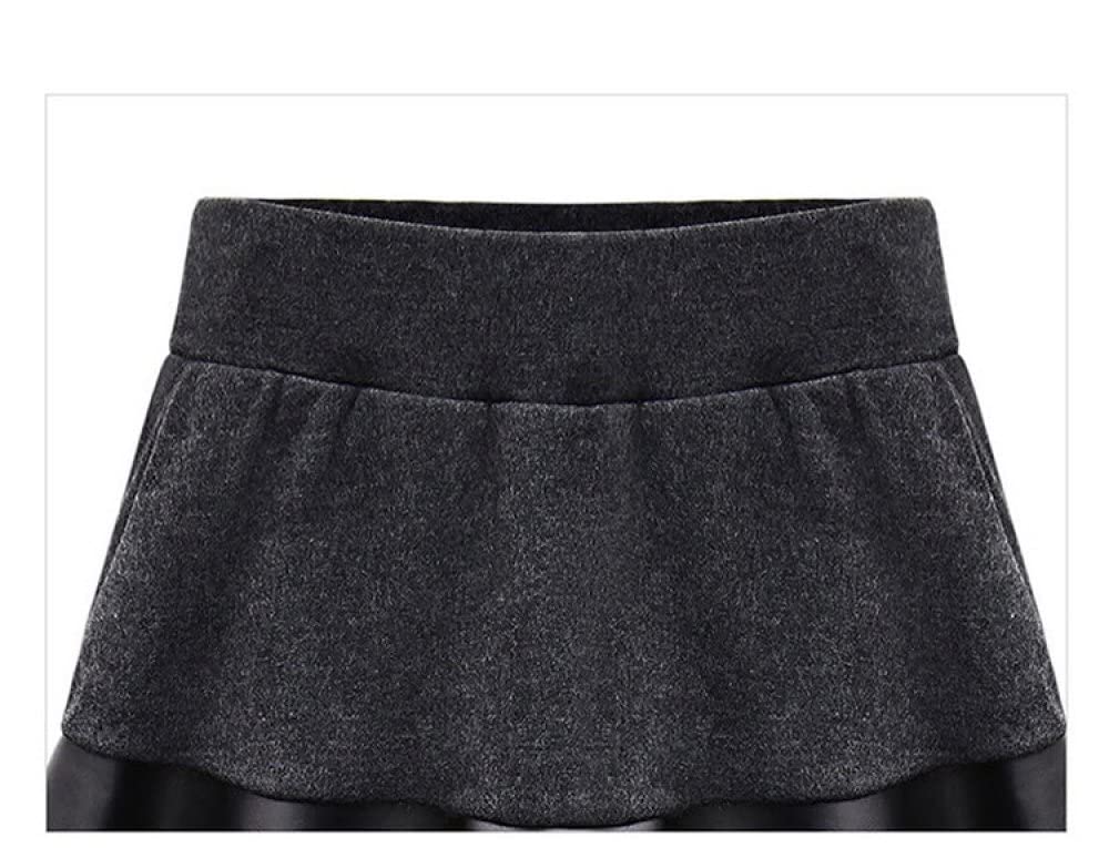 Thermoleggins Für Damen,Damen Thermal Leggings Fashion Plus Size Gefälschte Zwei Graue Pu-Leder Faltenrock Hoch Taillierte Leggings Dickes Fleece Gefüttert Dehnbare Hose Strumpfhose Für Winter O
