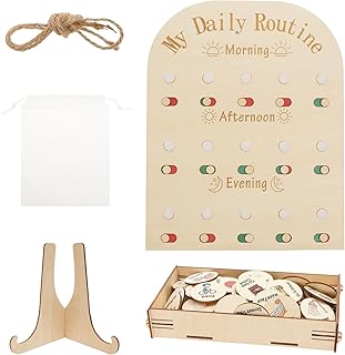 Wood Daily Routine Chart,Morning Bedtime Routine Chart for Kids, Children Visual Schedule, Toddlers to Do List Board Wall Planner Board