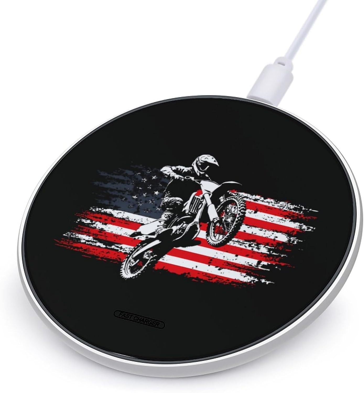 Motorcross U.S. Flag Funny Wireless Charger 10W Max Fast Wireless Charging Pad Compatible with iPhone Series