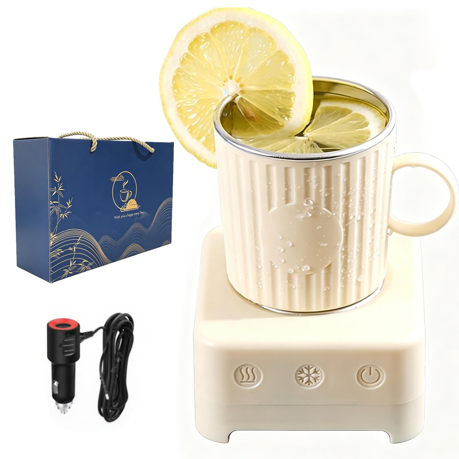 Tazza Elettrica Refrigerante 2 in 1, Macchina per Bevande Calde e Fredde da 36W con Tazza a Raffreddamento Rapido da 400ML, Controllo con un Solo Tocco, Cavo di Alimentazione da 1,2M e Yellow Car Use