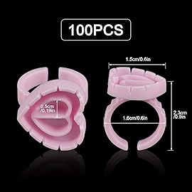 ZXMFDZ 100PCS Glue Rings Lash Rings for Glue, Pigment Rings for Eyelash Extensions Eyelash Glue Holder Lash Glue Ring Smart Disposable Cups Pink