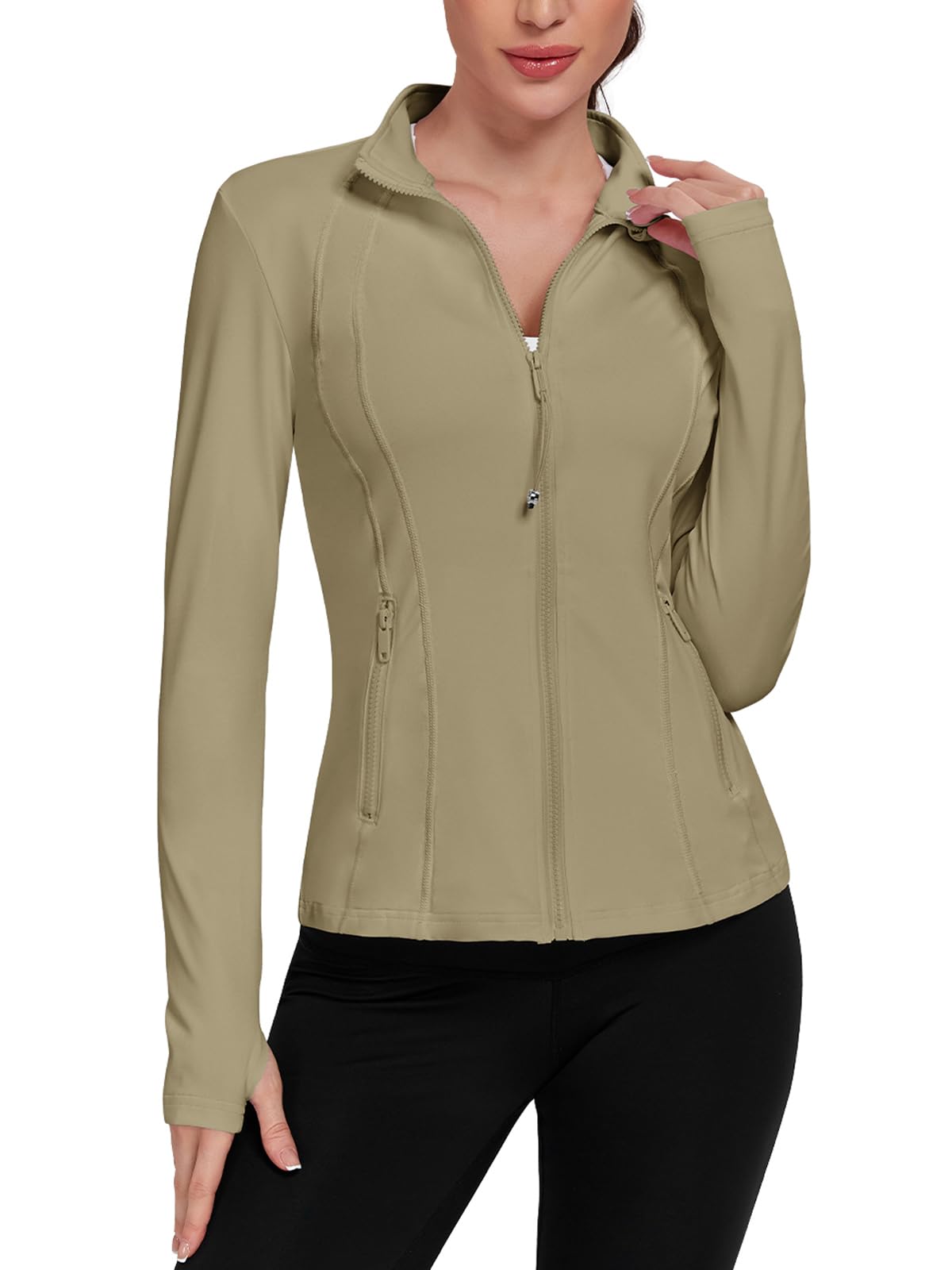 Women's Lightweight Running Jackets Full Zip Workout Jacket Slim Fit Yoga Athletic Tops With Pockets