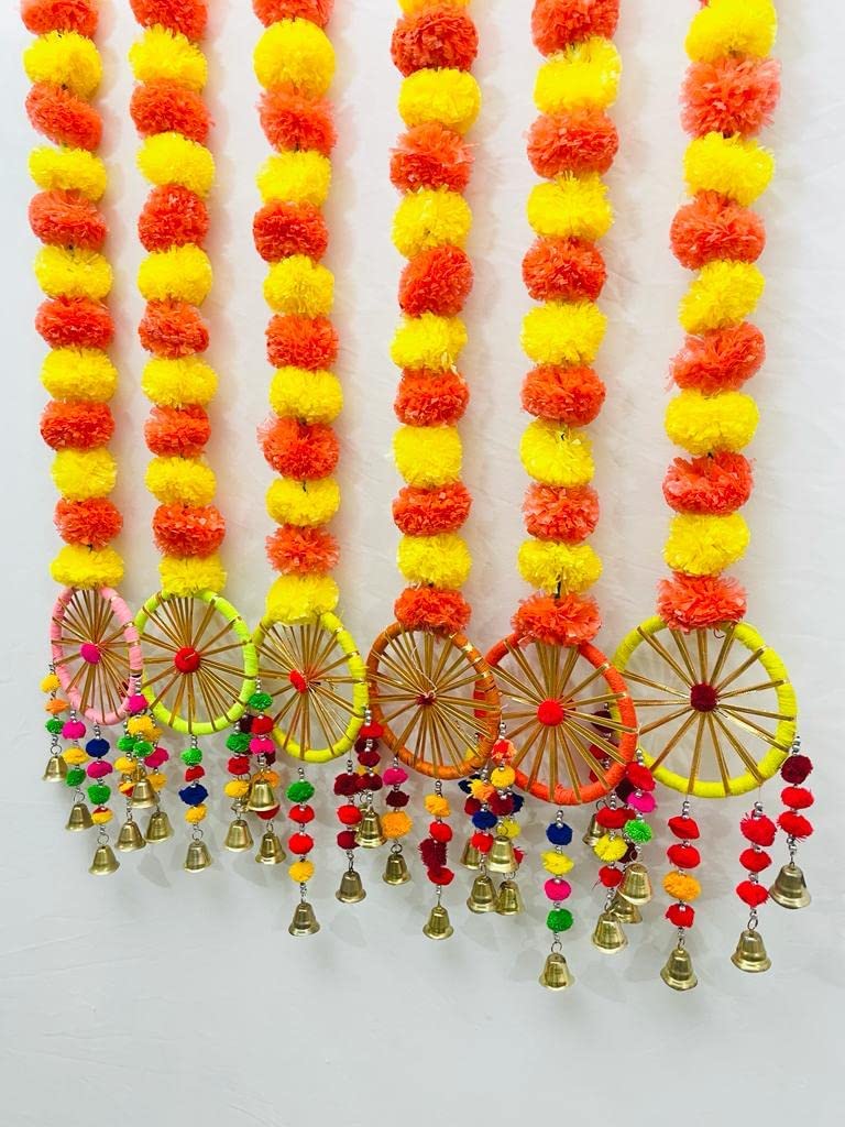 Sphinx Artificial Marigold Fluffy Flowers Garlands for Decoration - Pack of 5 (Y and D Raj Round Mix) 1