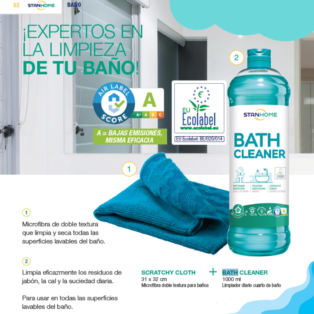 Stanhome Bath Cleaner e Panno Panno Scratchy Cloth, Pack Pulizia Bagno Anticale Disincrostante, Rimuove sporco e macchie, dona lucentezza alle superfici (1000 ml)
