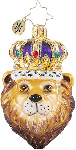 Christopher Radko Decoración de adorno de árbol de Navidad de vidrio europeo hecho a mano, gema de realeza rugiente