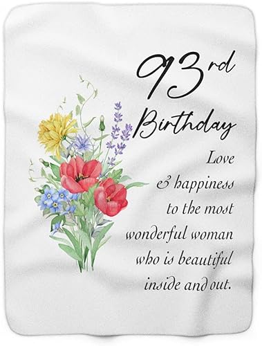 Manta de cumpleaños número 93 regalos para ella - Amor y felicidad - Happy BD 93 años - Decoración de fiesta feliz sofá, cama, sofá, diseño colorido
