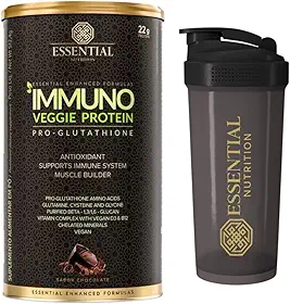 Kit Immuno Veggie Whey Protein Pro-Glutathione - Chocolate - Essential Nutrition 15 doses + Coqueteleira