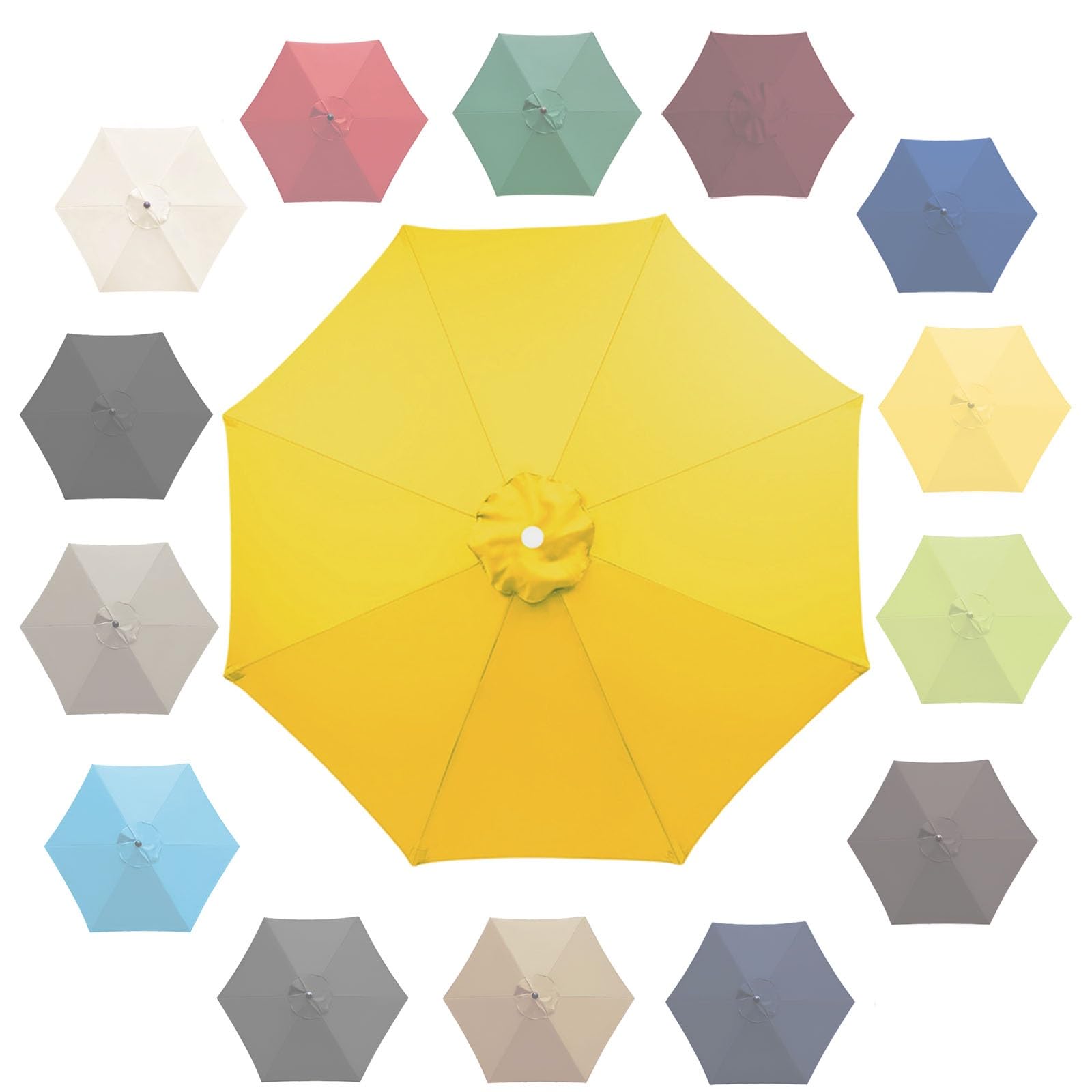Replacement Parasol Canopy (300/270/200CM) Patio Umbrella Replacement Parasol Fabric Cover, Polyester Fabric Waterproof Umbrella Replacement Cloth - 6/8 Arms(Color:Yellow,Size:6 ribs-3m(9.8ft)) — image 1