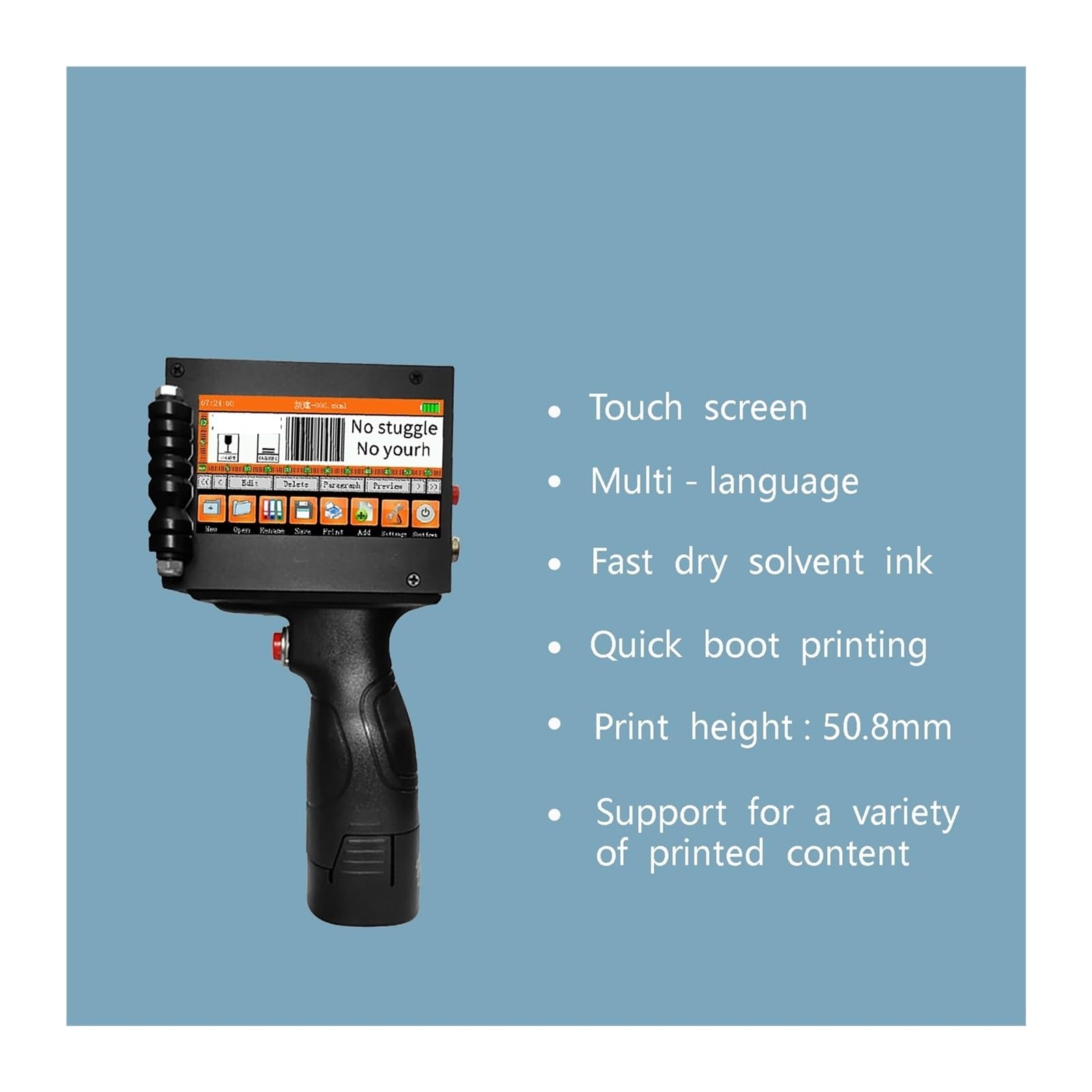 Impresora de inyección Tinta portátil con Pantalla táctil LED Inteligente 4,3 Pulgadas, Tanques Dobles, Impresora Secado rápido,Alta sensibilidad