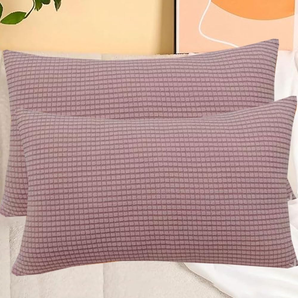SWJ-swjssb Stretch Corduroy Pillowcases 2 Pack Super King Size Pillow Cases，Soft Decorative Cushion Covers Size Of Customised Invisible Zip, For Living Room Couch Sofa(Light purple,30x80 cm Set Of 2)