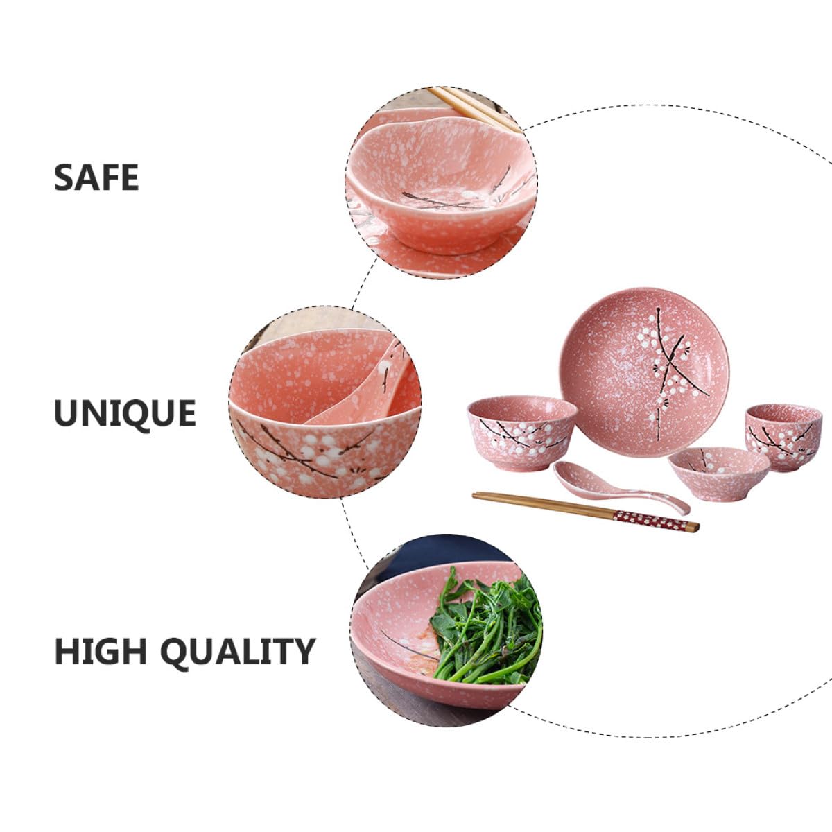 NOLITOY Set di Stoviglie in Ceramica Giapponese Rosa 12 Pezzi per Casa e Feste Ciotole, Piatti, Tazze, Bacchette e Cucchiai per Uso Quotidiano