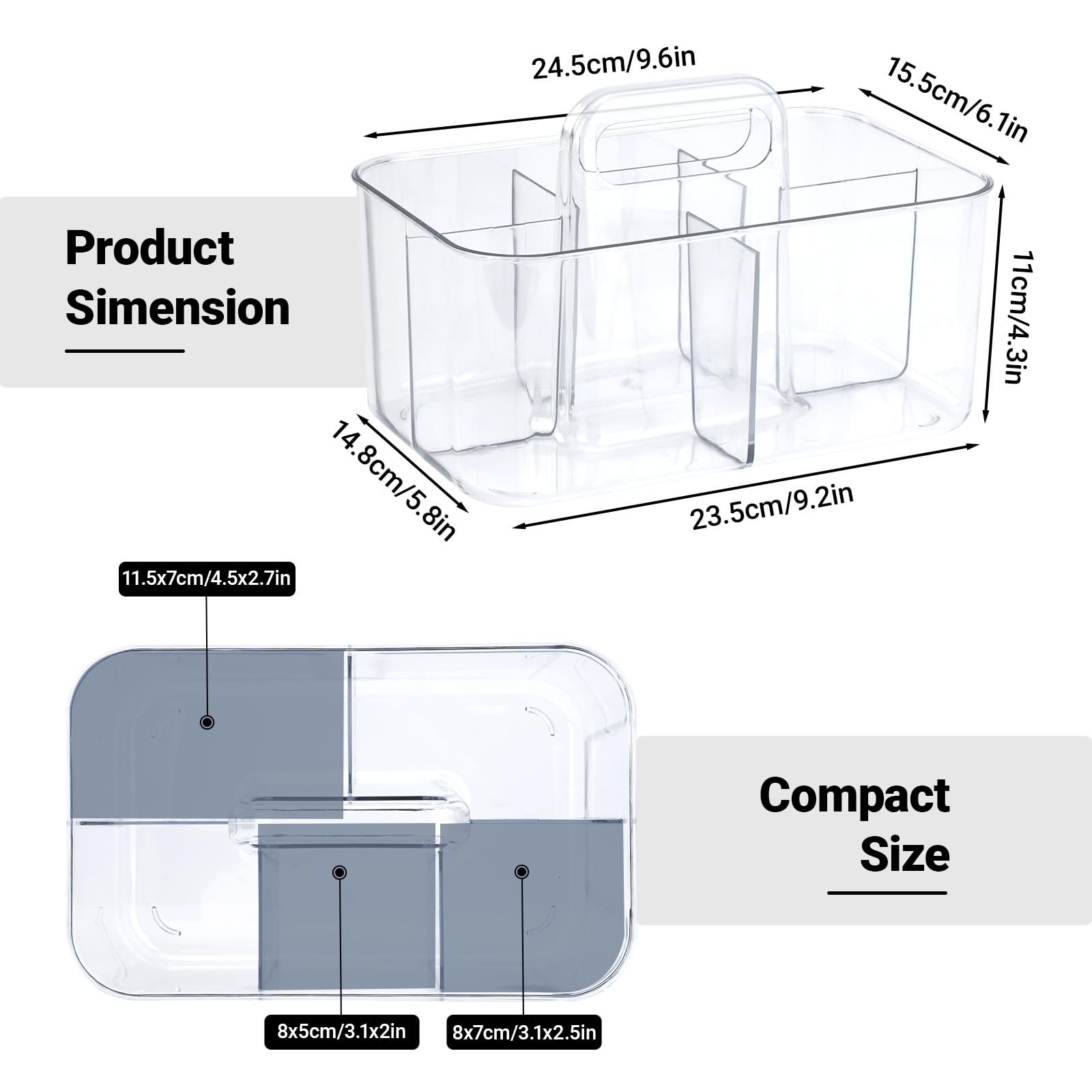 giteo bedding 2 PCS Clear Caddy organiser with Handle,Desk Multipurpose Stackable Storage, Plastic Portable Art Supply Tote Holder for Office, Bathroom, Kitchen Cleaning, School Supplies - Image 2