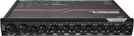 DS18 EQX7 Equalizer 7 Bands with auto Hi/Lo line Selector, Two Rear inputs (Main and Aux), 8 Volts Front, Rear and Sub Output