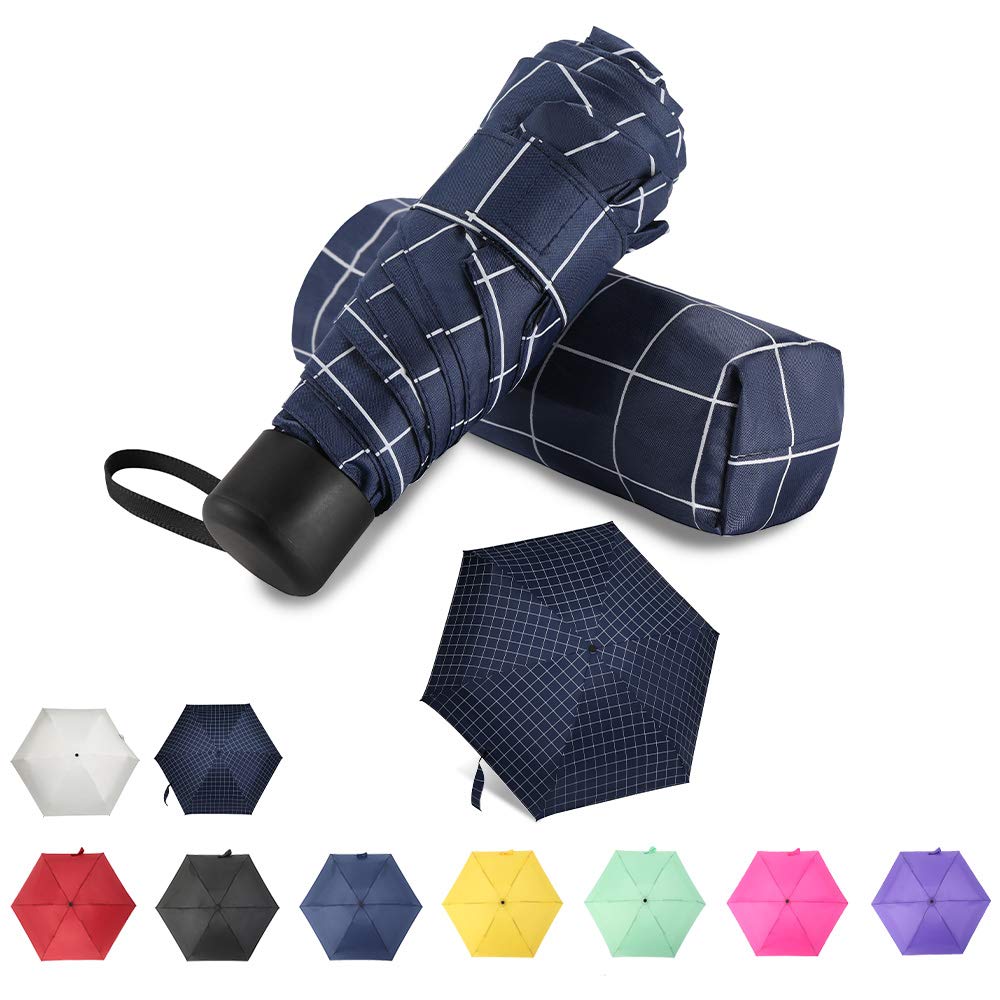 GAOYAINGUpgraded Compact Travel Umbrella Sun&Rain Lightweight Small and Compact Suit for Pocket Purple Blue lattice