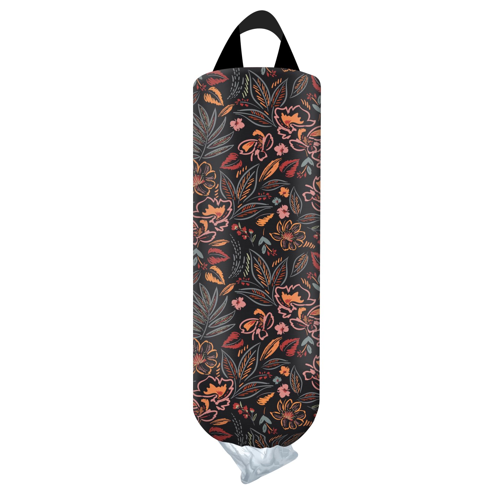 AYBELWG Plastic Bag Holder, Wall Mount Grocery Bag Organizer, Funny Hanging Trash Bag Storage Dispenser for Home Kitchen Boho Orange Leaf