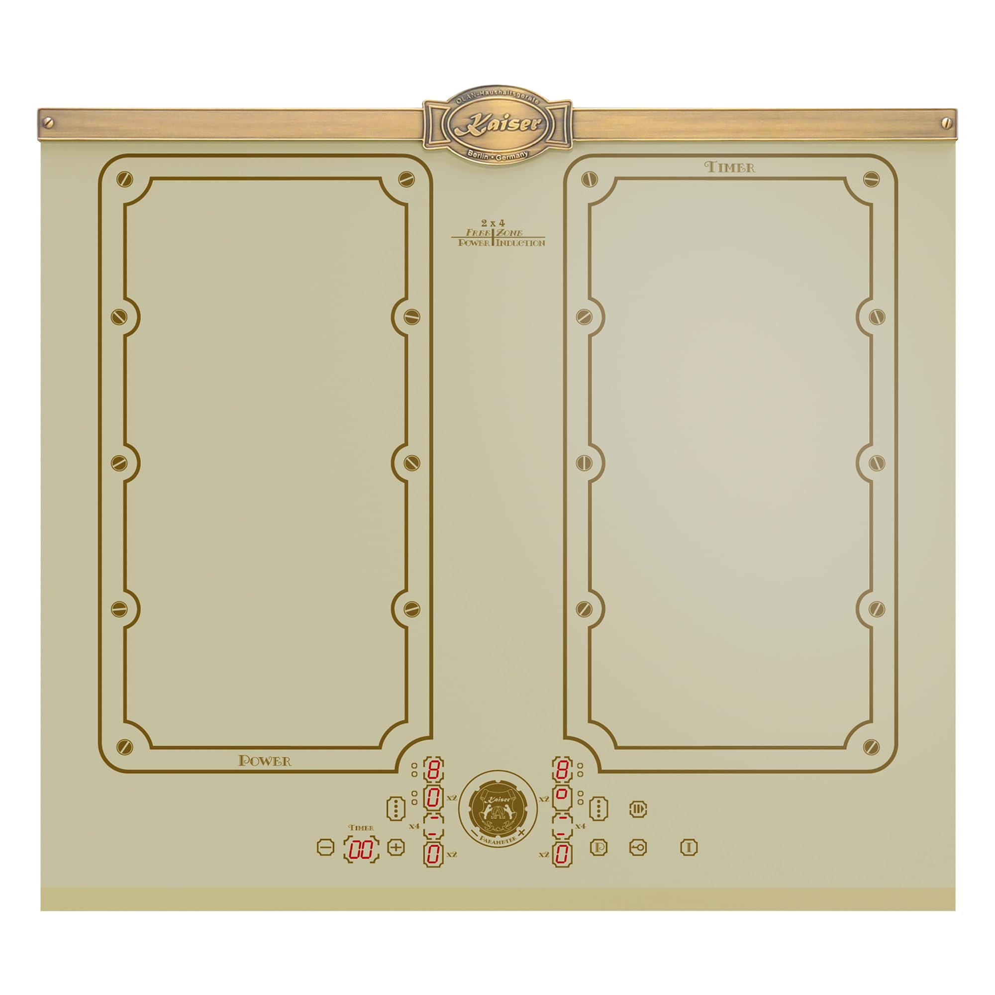 Kaiser Backofen-Set Herd Set Autark Retro Pyrolyse Einbau Backofen 73L Elfebeinfarbiges Glas 60 cm mit Induktionskochfeld 60 cm FREE ZONE mit 2 FLEX Induktions-Zonen EH 6427 ElfAD+KCT 6192 FI ElfEm