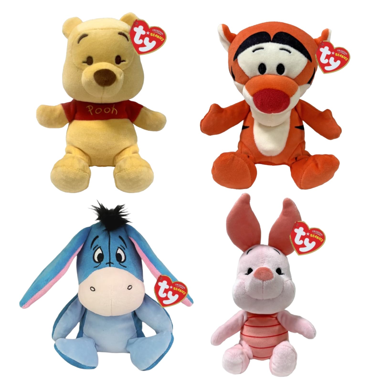 TY Winnie the Pooh, Piglet, Tigger and Eeyore Beanie Plush Toy – 4 Piece Set – Collectible Stuffed Plushies – Cuddly Toy for Kids – Character Gift for Boys and Girls