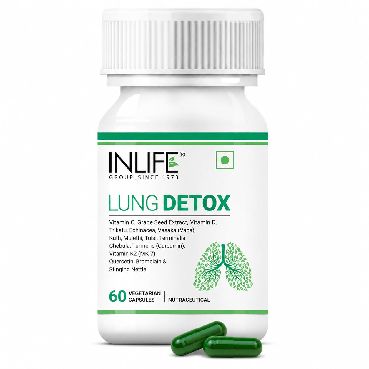 INLIFE Lung Detox Supplement | Stinging Nettle, Echinacea, Quercetin, Mulethi, Curcumin, Bromelain | Supports Healthy Lungs - 60 Vegetarian Capsules (Pack of 1, 60)-image-25