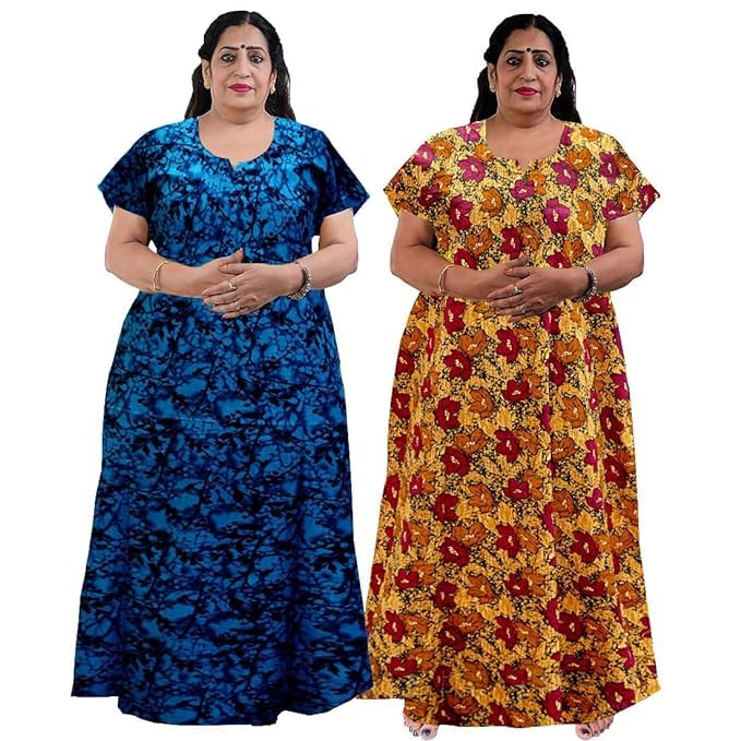 Image of Nighty for Women Cotton Printed Maxi Gown Ankle Length Nighty Night Dress Gown for Women Maxi - Free Size