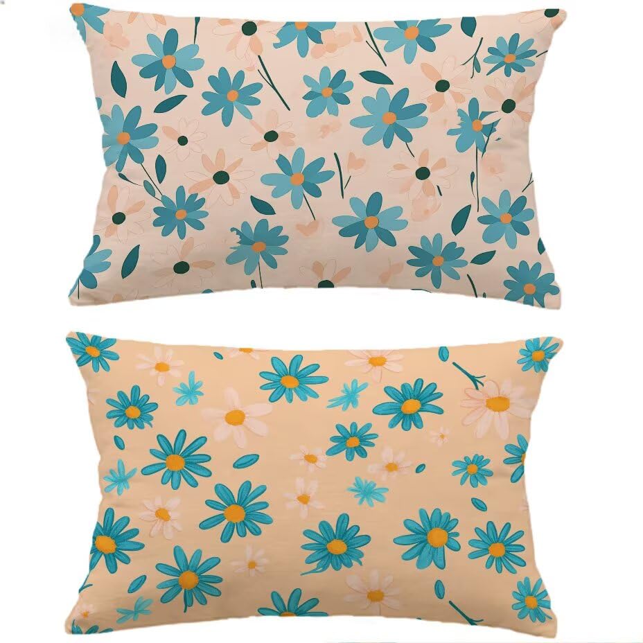 Housse de coussin de jardin florale orange 70x90 au fini lin