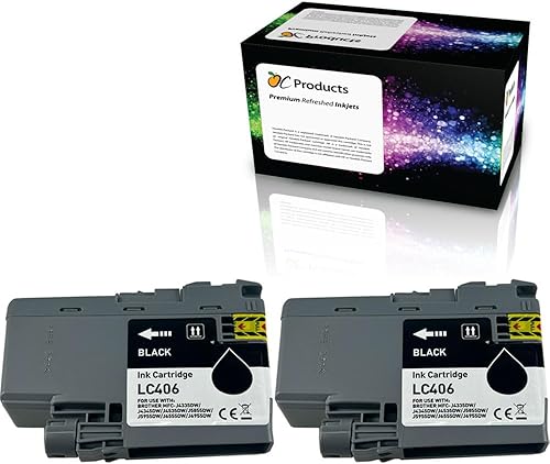 OCProducts - Cartucho de tinta de repuesto compatible con Brother LC406, paquete de 2 para MFC-J4335DW MFC-J4345DW MFC-J4535DW MFC-J5855DW