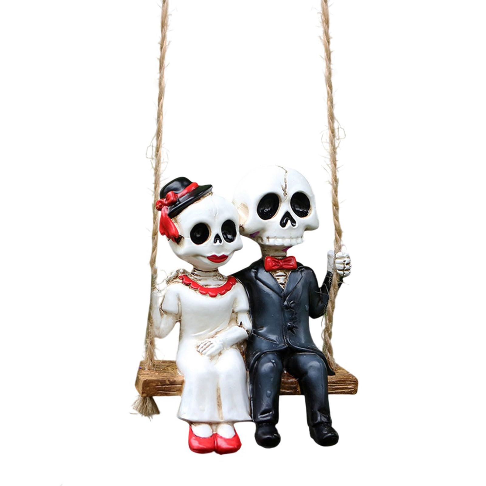 Creative Halloween Couple Skull Swing Hanging Figurine Resins Craft Creative Skeleton Ornament Lover Friend Skull Lover Swing Pendants