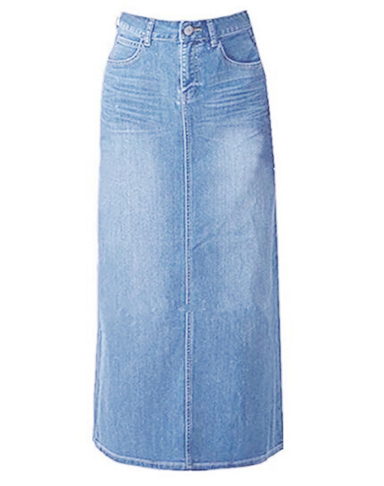 POTILI Long Denim Skirt Jean Maxi Skirt with Pockets | Stretch, High Waist, A-line, Back Slit