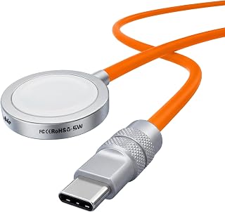 chubbycable Magnetic Charger for Apple Watch USB-C Cable, Orange, 4FT | Velvety Silicone Cable, 6mm Extra Thick, Magnetic Alignment, Tangle-Free Design, 45,000+ Bend Tested, Travel Ready