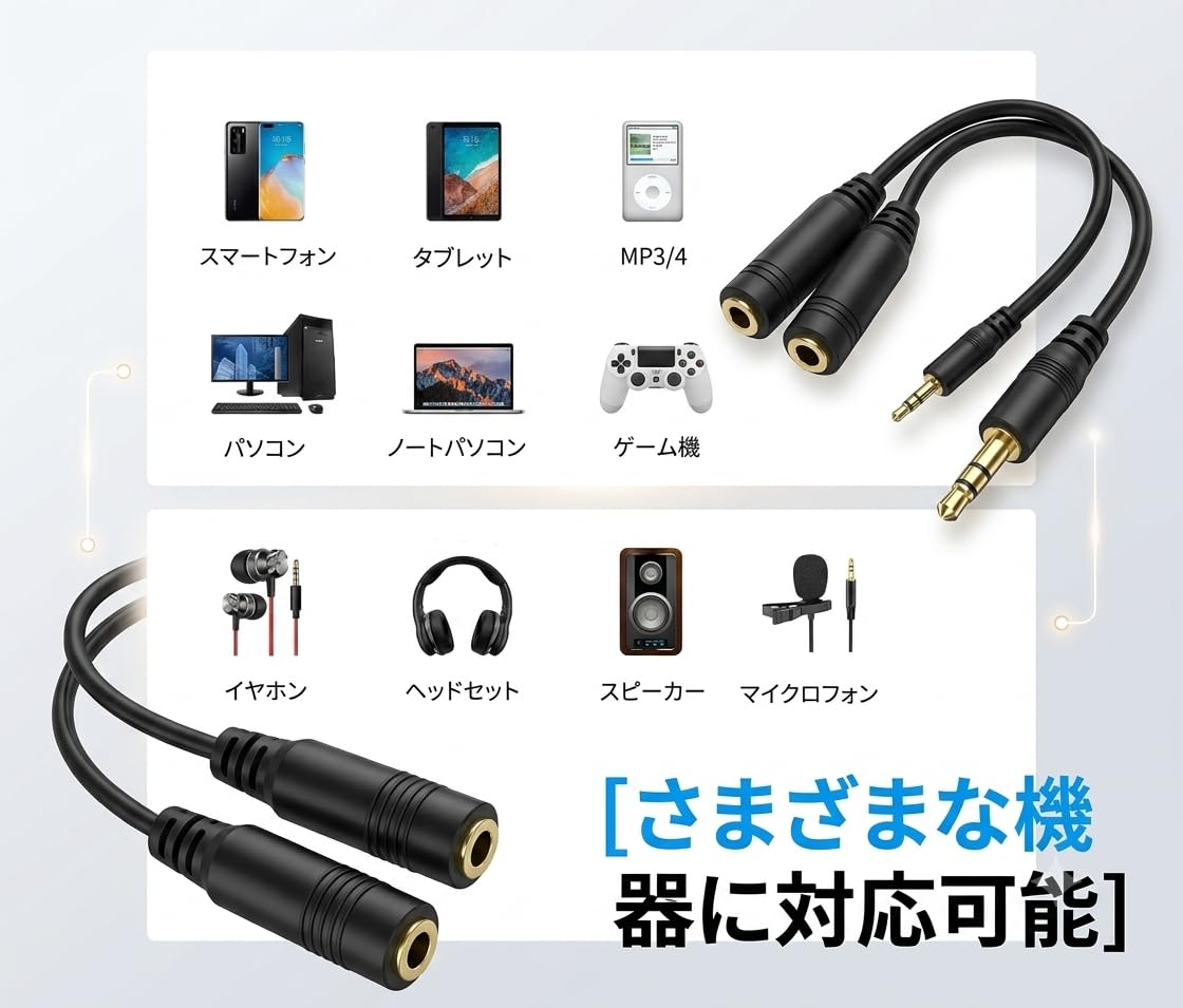 Amazon | イヤホン分岐ケーブル イヤホンジャック 3.5mm 2分配 通話