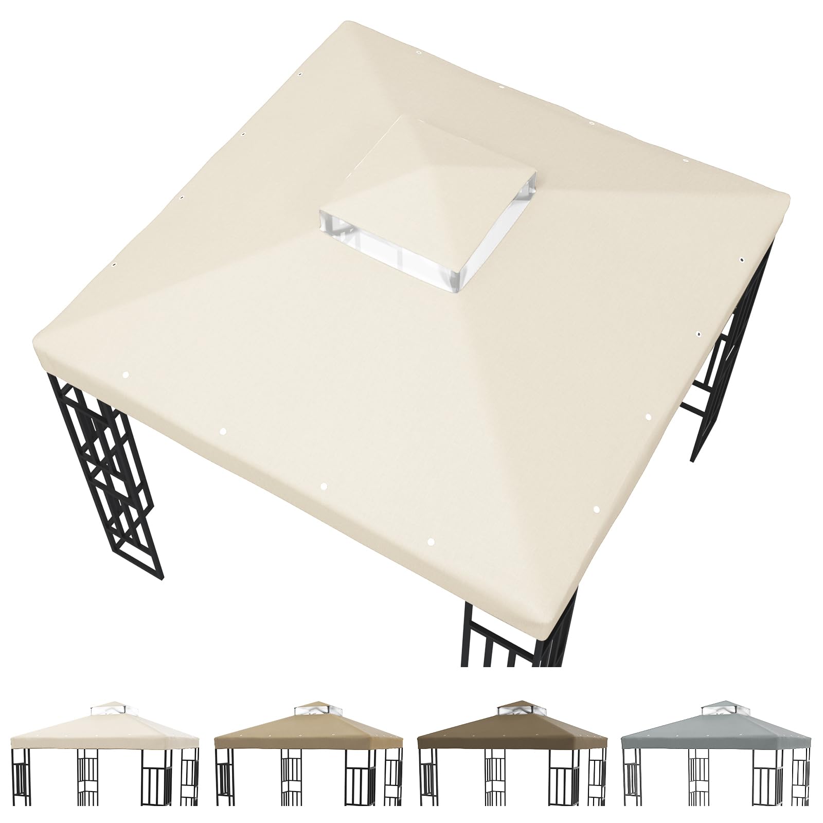 10' X 10' Gazebo Canopy Top Replacement Double Tier Garden Yard Patio Cover Pavilion Sunshade Polyester (Beige)