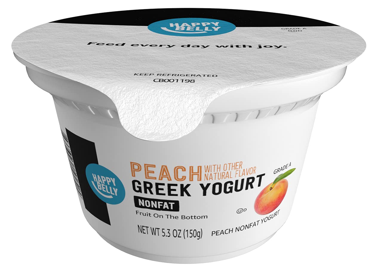 Amazon Brand - Happy Belly Peach Greek Non Fat Yogurt, 5.3 Ounce
