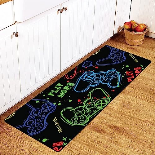 MoBlinko Gaming Rug Joystick Gamepad Kitchen Rugs Gamer Bath Mat Non Skid Washable Standing Floor Mat Runner Carpet for Gamer Decor Boys Room 39x 20 Inch