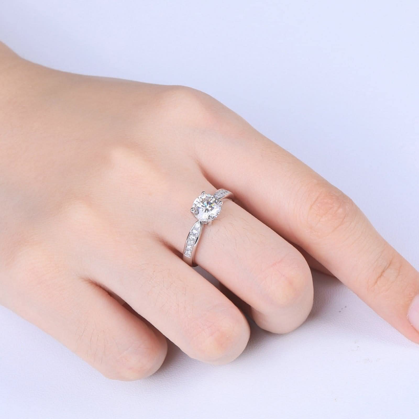 Anelli di fidanzamento per coppia, gioielli da donna in argento con intarsio a 4 griffe in stile classico in argento sterling