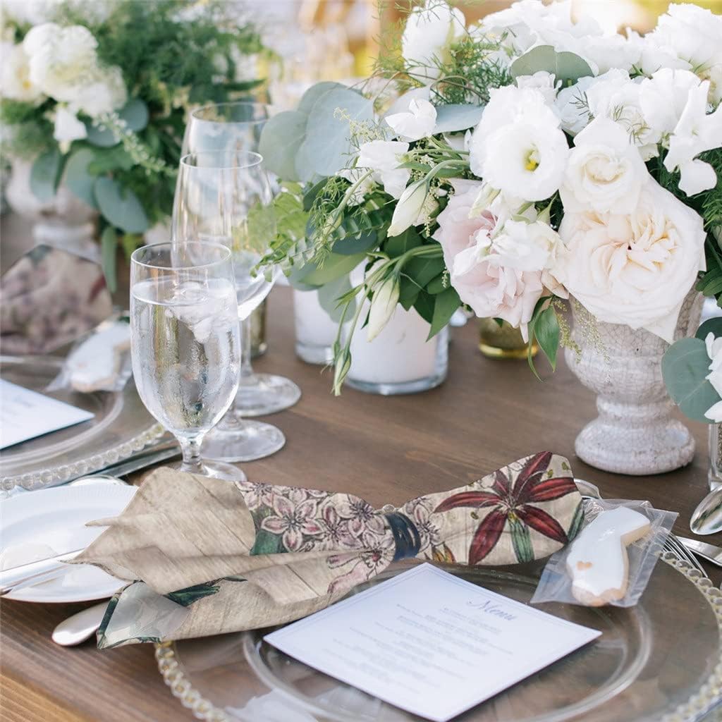 Retro Flower Wood Grain Table Napkin Cloth Set Wedding Party Handkerchief Restaurant Supplies Christmas Napkins(4pcs)