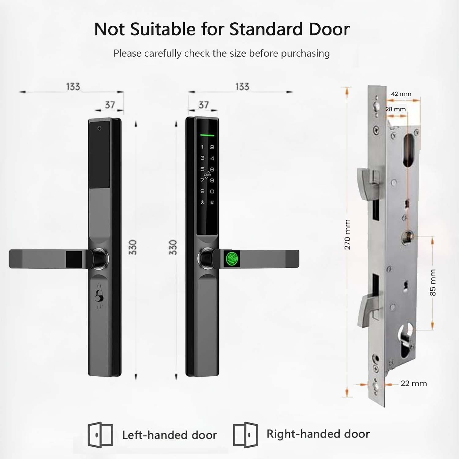 Sliding Door Smart Lock with Handle Fingerprint, Keyless Entry, App Control, Waterproof, Auto-Lock for Glass & Aluminum Doors - Detailed View