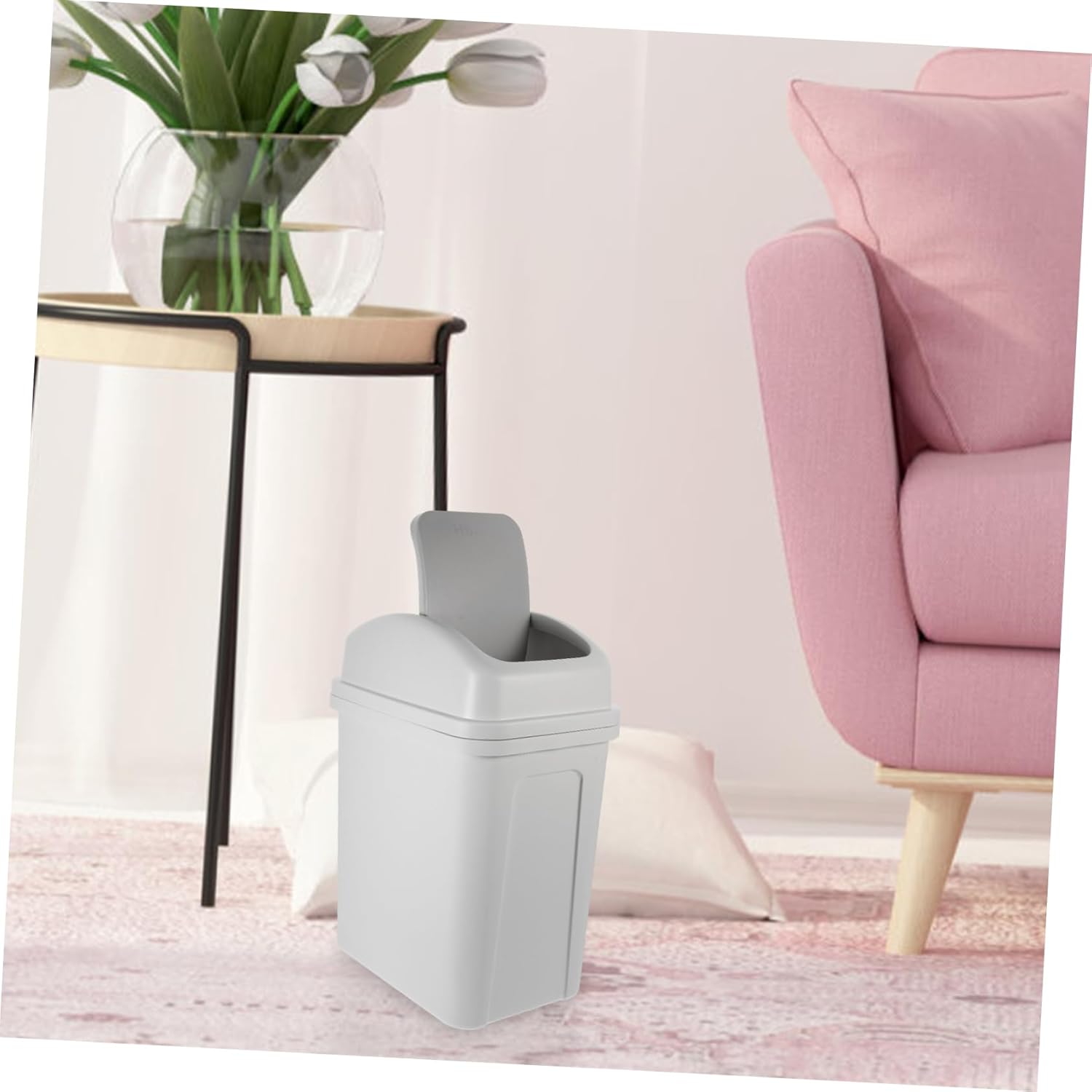 Step Lid Trash Can Kitchen 45L Large Capacity Flip Lid Trash Can White Thicken Plastic Garbage Can with